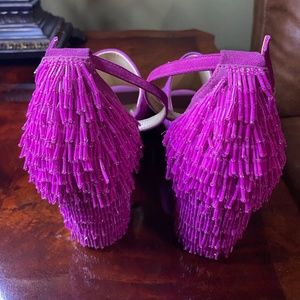 PRE OWNED KATY PERRY THE MIA-SUEDE PINK (FUSCHIA) HEELED SANDAL WOMEN'S 11 US